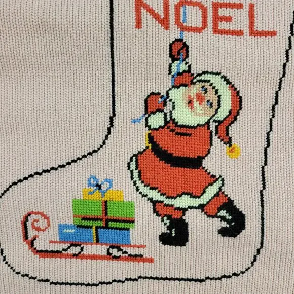VTG Completed Needlepoint Christmas Stocking Kit Pink Wool Noel Santa Holiday